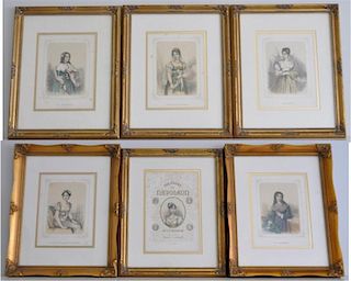 6 FRENCH SOCIETY 1875 HAND COLORED STEEL ENGRAVINGS
