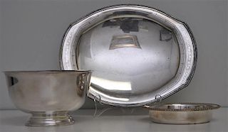 3Pc SILVERPLATE & CRYSTAL LOT PAUL REVERE BOWL - TRAY