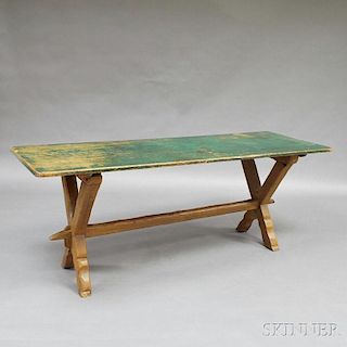 Scandinavian Green-painted Pine Trestle Table