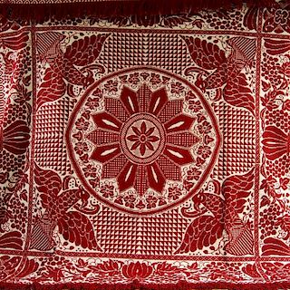 Red and White Wool Coverlet and a Patchwork Diamond in Square Pattern Quilt