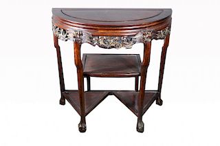 Antique Chinese Hong Mu Rosewood Demi Lune Table
