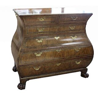 Baker & Co. Aged Walnut Footed Bombe Chest