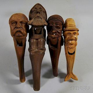 Four Figural Folk Art Carved Nutcrackers