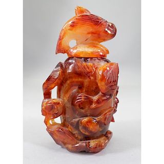 Chinese Carved Carnelian Censor w/ Cover