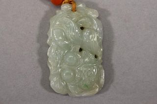 Chinese Carved Pale Green Jade Pendant