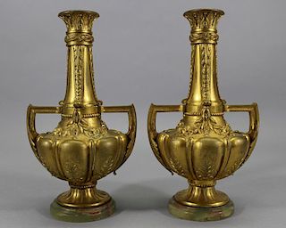 Antique French Gilt Bronze Vases Mounted on Onyx