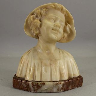 Antique Carved Alabaster Bust of a Young Girl