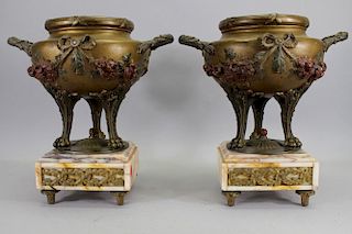 Antique Pair of Footed Spelter/Marble Urns