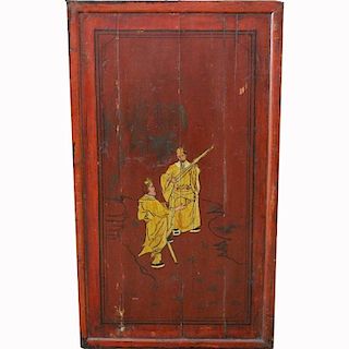 Antique Chinese Panel w/ Gold Painted Figures