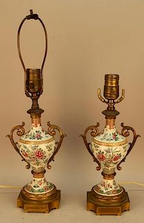 Antique Pair of French Samson Porcelain Urn/Lamps