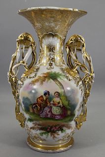 antique French paris porcelain double handled vase