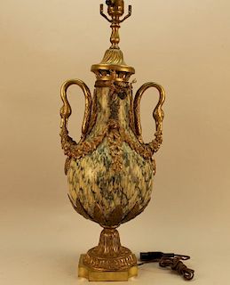 Antique Urn Form Marble Lamp w/ Bronze Mounts