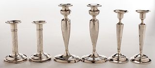 Three Pairs Sterling Candlesticks