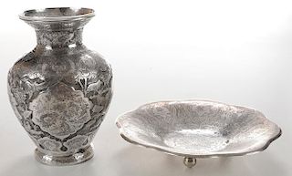 Persian Silver Vase and Footed Bowl