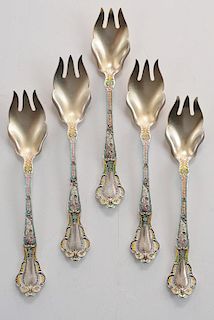 Twelve Gorham Louis XVI Sterling Enamel Ice Cream Forks