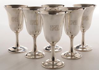 Set of Six Sterling Goblets