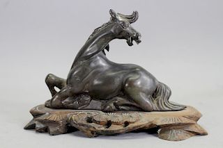 Antique Chinese Carved Soapstone Recumbent Horse