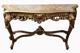 Antique French Gilt Marble Top Console Table