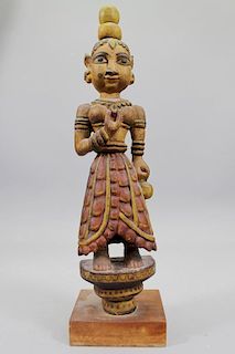 20th C. Carved Maiden Figurine, India