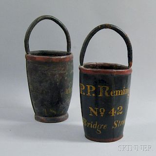 Two Painted Leather Fire Buckets