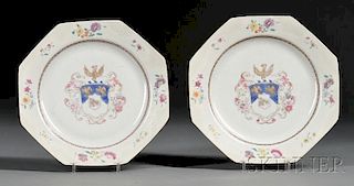 Pair of Octagonal Chinese Export Armorial Plates