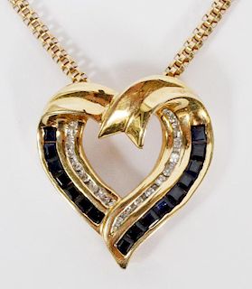 NATURAL SAPPHIRE AND DIAMOND HEART NECKLACE