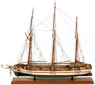 HAND-PAINTED MODEL SHIP, H 26", W 30", 'THE LUCIA R. SIMPSON'