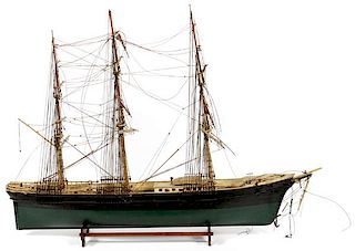 GREEN & BLACK THREE-MAST MODEL SHIP
