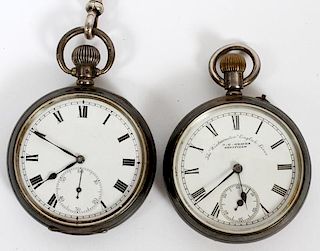 ENGLISH STERLING POCKET WATCHES EARLY 20TH C. TWO