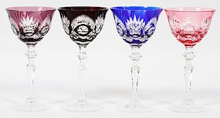 MULTI-COLORED CRYSTAL WINES 4 PIECES