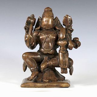 Centuries Old Bronze Figure of Seated Shiva and Parvati