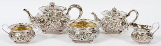 AMERICAN REPOUSSE STERLING TEA SET EARLY 20TH C.