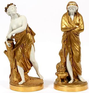 FRENCH GILT BRONZE & BISQUE FIGURES C. 1900 TWO