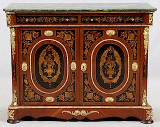 FRENCH MARQUETRY COMMODE W/ MARBLE TOP