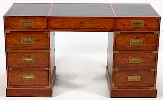 ENGLISH BRASS-MOUNTED CAMPAIGN STYLE DESK