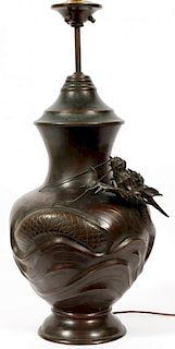 JAPANESE BRONZE DRAGON URN MOUNTED AS A LAMP