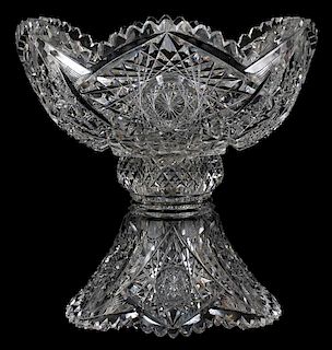LIBBEY CUT GLASS PUNCH BOWL ON STAND C. 1900