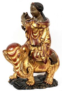 CARVED WOOD & POLYCHROME CHINESE SCULPTURE