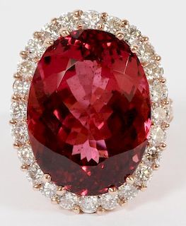 21.13CT NATURAL RED RUBELLITE AND 3CT DIAMOND RING