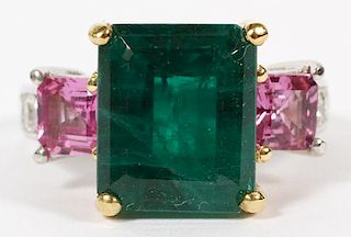 6.73CT COMPOSITE EMERALD AND PINK SAPPHIRE RING