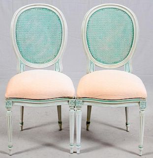 LOUIS XVI STYLE CANE BACK SIDE CHAIRS PAIR