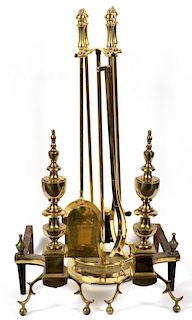BRASS FIRE TOOLS AND ANDIRONS