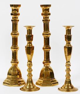 BRASS CANDLESTICKS TWO PAIRS