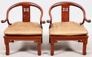 CHINESE MING STYLE CARVED ROSEWOOD OPEN ARMCHAIRS