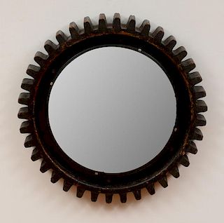 Ebonized Wood Cog-Form Mirror
