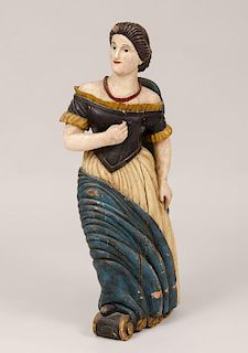 Spanish Carved and Painted Wood Figure of a Classical Maiden