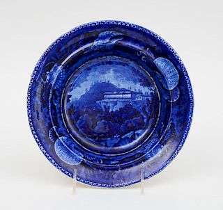 Wood & Sons Blue Transfer-Printed Topographical Soup Plate, Pine Orchard House Catskill Mountains