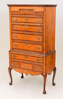 American Chippendale Style Inlaid Maple Chest on Stand