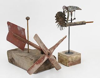 American Painted Tin and Pine Bird-Form Whirligig