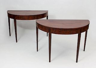 Pair of Federal Inlaid Mahogany Demilune Tables